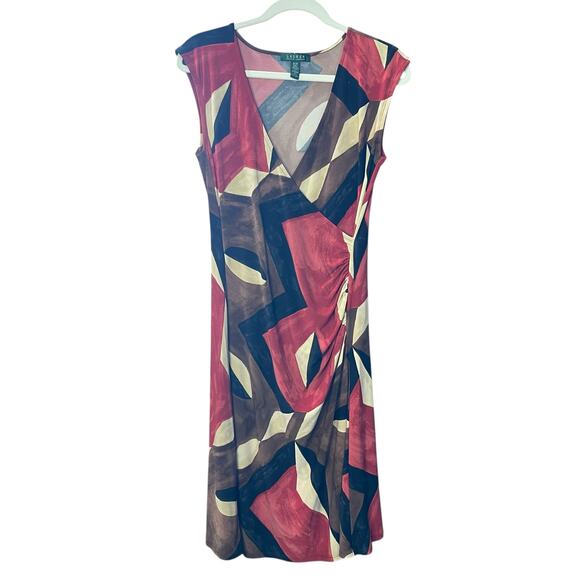 Lauren Ralph Lauren Faux Wrap Midi Dress – Abstract Geometric Print – Size M - Picture 7 of 7